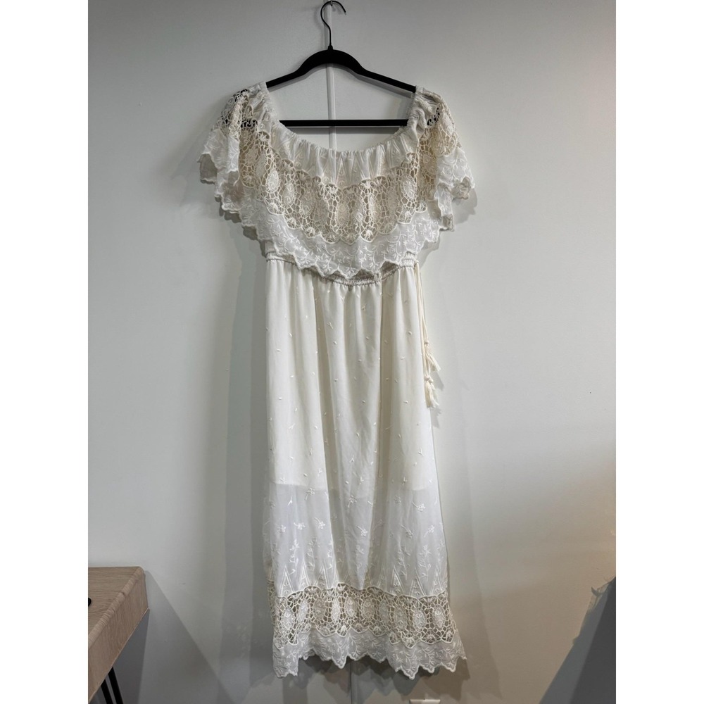 ASTR The Label Dress Womens Small White Lace Off‎ Shoulder Maxi Sundress Boho